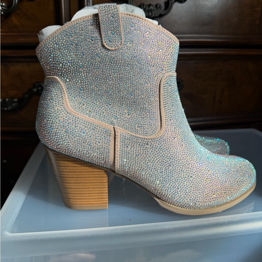 torrid Iridescent Crystal Embellished Pink Ankle Booties